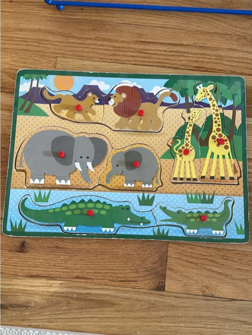 Melissa & Doug Blue Wire Rack with Colorful Animal Peg Puzzles